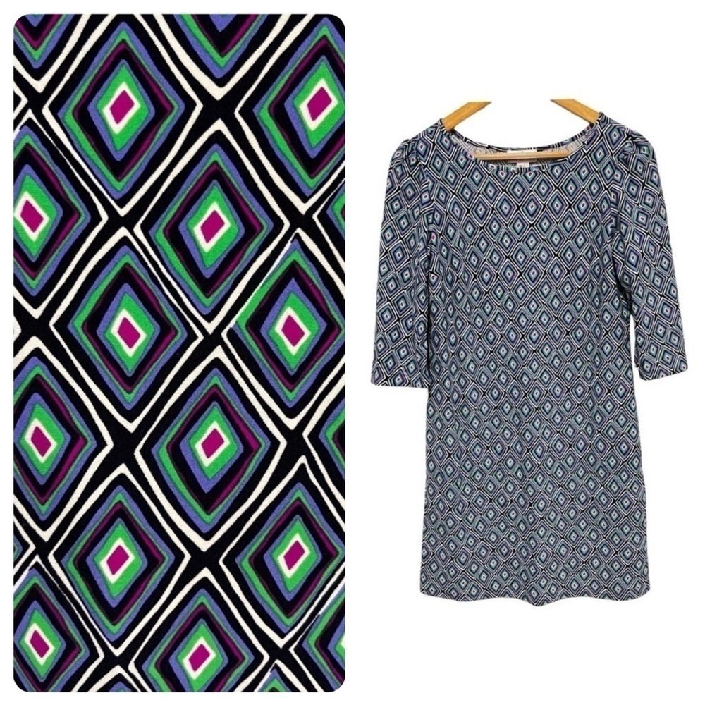 JUDE CONNALLY Mirror Diamond Emerald 3/4 Sleeve Geometric Mini Dress Size Small